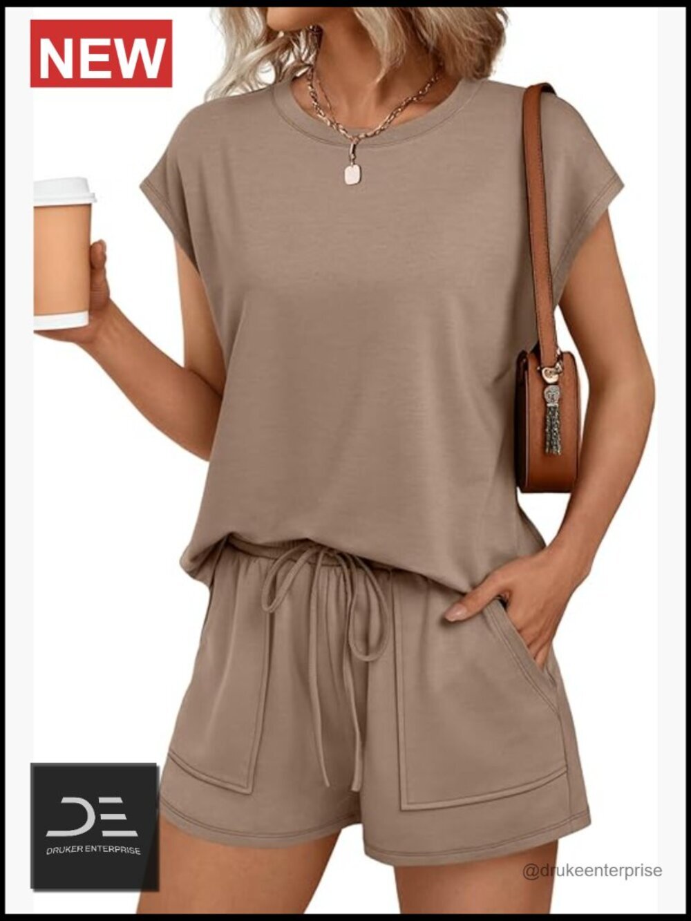 Women's Short Sleeve Two Piece Set with Pockets